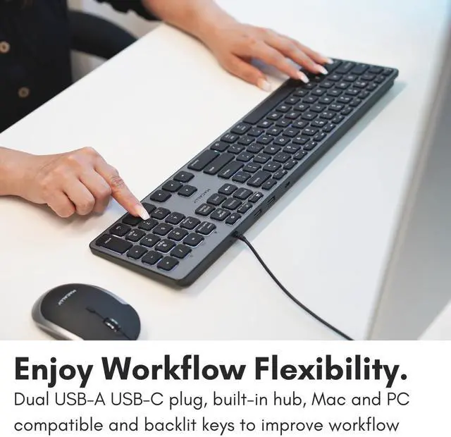 Alt view image 2 of 7 - Wired Keyboard for Mac with USB Hub (2X USB-A / 1x USB-C) - Compatible Backlit Apple Keyboard with Dual Interface - Auto OS Detection for Mac, MacBook Pro/Air, iMac, PC, Android, iPad, iOS