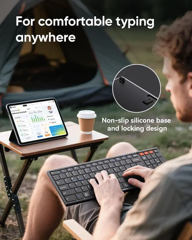 Alt view image 5 of 7 - Foldable Keyboard and Mouse Combo - Ultra Slim 600g with 2.4G+Dual Bluetooth Compact Wireless Folding Keyboard with Stand - Portable for Business/Travel with Case - Win/Mac/iOS/Android - Black
