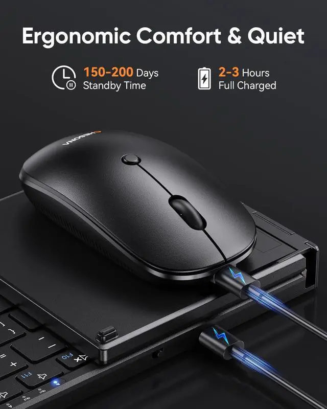 Alt view image 6 of 7 - Foldable Keyboard and Mouse Combo - Ultra Slim 600g with 2.4G+Dual Bluetooth Compact Wireless Folding Keyboard with Stand - Portable for Business/Travel with Case - Win/Mac/iOS/Android - Black