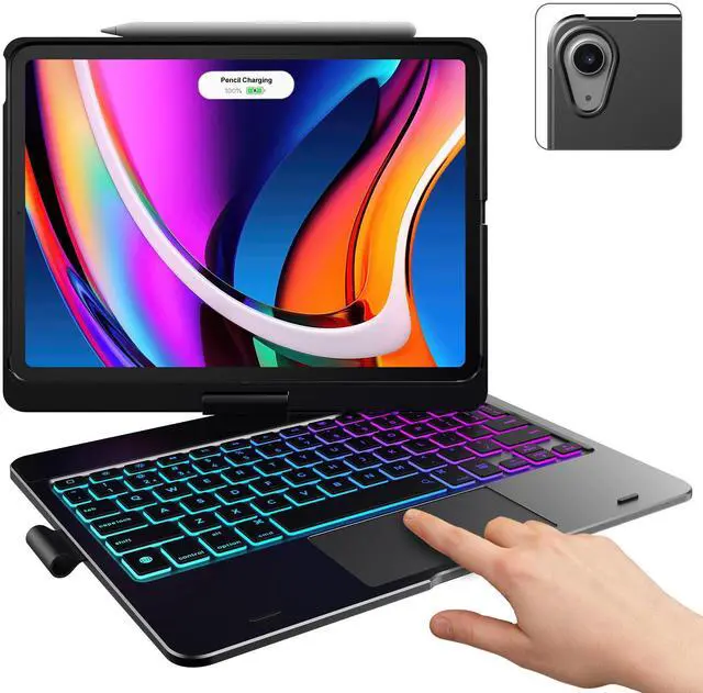 Main image of Touch Keyboard Case with Trackpad for iPad Air 11-inch (M3 2025 / M2 2024) 2024: 360°Rotatable - 11 Colors Backlight - Wireless Keyboard with Pencil Holder for iPad Air 5th & 4th Gen, Black