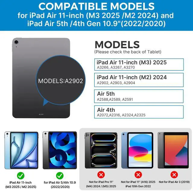 Alt view image 2 of 7 - Touch Keyboard Case with Trackpad for iPad Air 11-inch (M3 2025 / M2 2024) 2024: 360°Rotatable - 11 Colors Backlight - Wireless Keyboard with Pencil Holder for iPad Air 5th & 4th Gen, Black