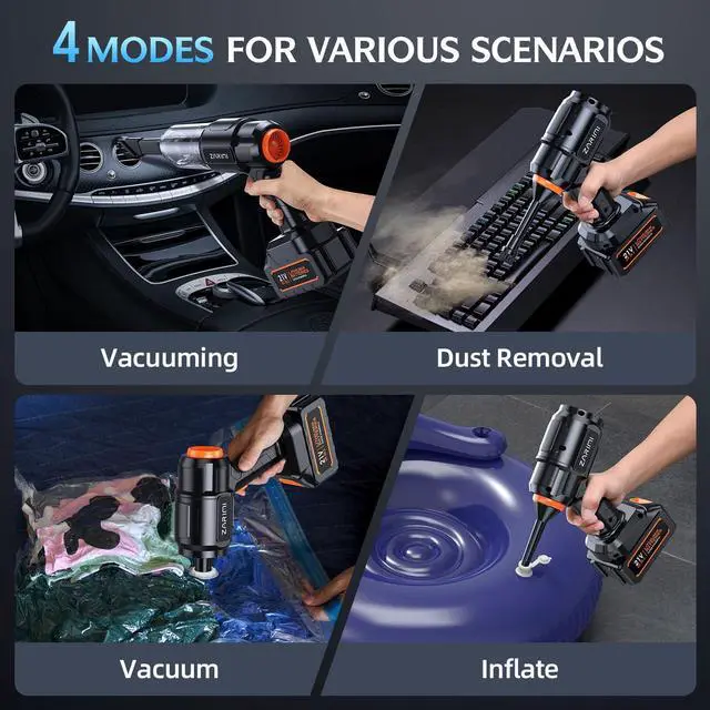 Alt view image 4 of 7 - Car Vacuum Portable Cordless, 40000Pa High Power Dust Buster, 6-in-1 Handheld Vacuum Cleaners for Home, Car, Pet Hair, Keyboard, Black