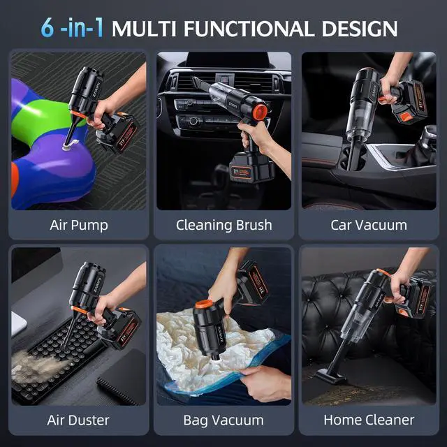 Alt view image 5 of 7 - Car Vacuum Portable Cordless, 40000Pa High Power Dust Buster, 6-in-1 Handheld Vacuum Cleaners for Home, Car, Pet Hair, Keyboard, Black