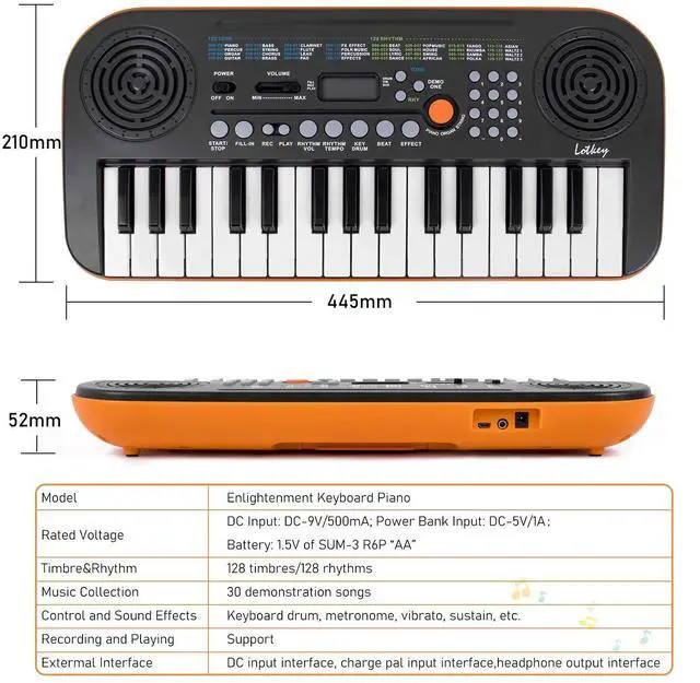 Alt view image 7 of 7 - Mini Piano 32 Key Small Portable Digital Electronic Keyboard with 30 Demo Songs Musical Gift, for Beginners Kids(No Power Cord Included) (MI3372-US)