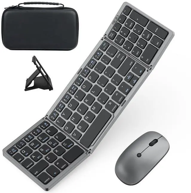 Main image of Foldable Keyboard and Mouse for Laptop, Travel Bluetooth Folding Keyboard Mouse with Portable Case, Rechargeable Keyboard for Business, 2.4G Wireless & Bluetooth, for iPad Tablets Laptop iOS Android