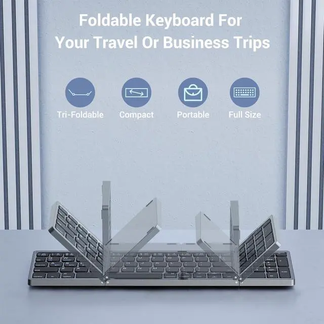 Alt view image 2 of 7 - Foldable Keyboard and Mouse for Laptop, Travel Bluetooth Folding Keyboard Mouse with Portable Case, Rechargeable Keyboard for Business, 2.4G Wireless & Bluetooth, for iPad Tablets Laptop iOS Android