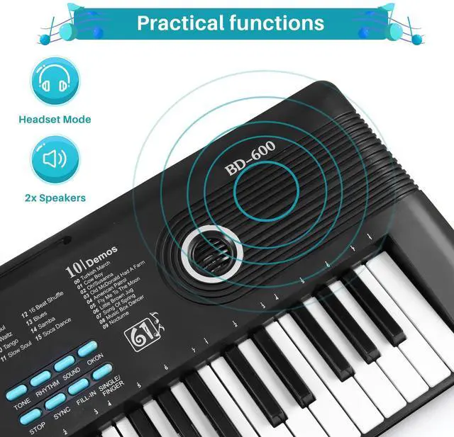 Alt view image 3 of 7 - 61 keys keyboard piano, Electronic Digital Piano with Built-In Speaker Microphone, Portable Keyboard Gift Teaching for Beginners, electric piano for kids