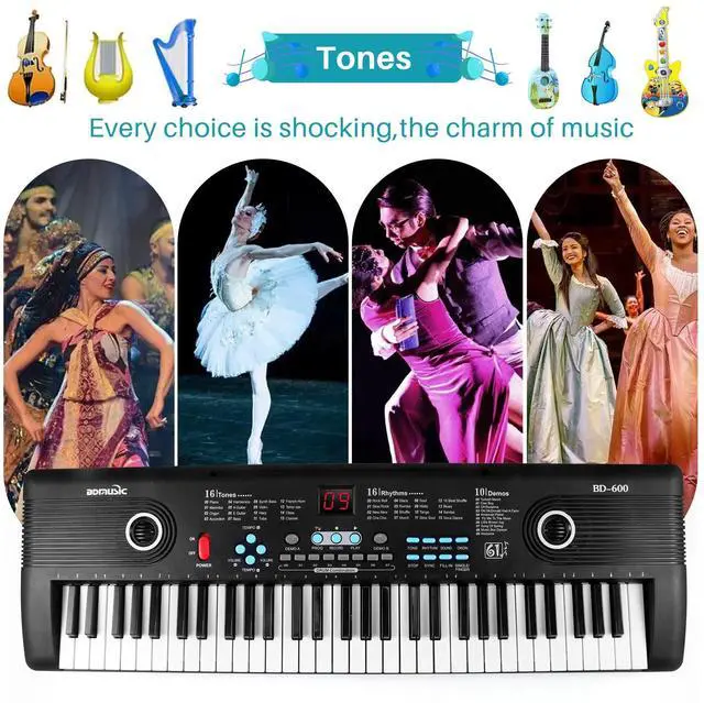 Alt view image 5 of 7 - 61 keys keyboard piano, Electronic Digital Piano with Built-In Speaker Microphone, Portable Keyboard Gift Teaching for Beginners, electric piano for kids