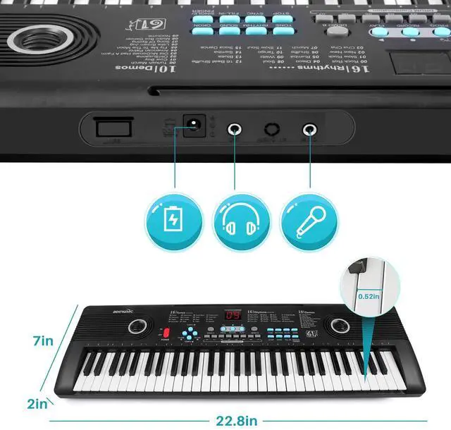 Alt view image 6 of 7 - 61 keys keyboard piano, Electronic Digital Piano with Built-In Speaker Microphone, Portable Keyboard Gift Teaching for Beginners, electric piano for kids