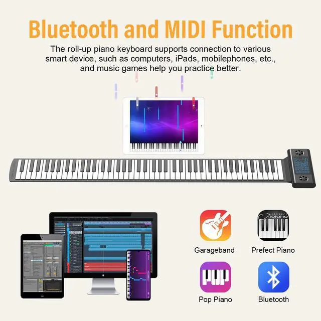 Alt view image 2 of 7 - Roll Up Piano 88 key, Hand Roll Portable Piano for Beginner with Bluetooth/MIDI, 128 Tones and Rhythms, Best Christmas Birthday Gift