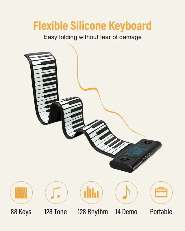 Alt view image 3 of 7 - Roll Up Piano 88 key, Hand Roll Portable Piano for Beginner with Bluetooth/MIDI, 128 Tones and Rhythms, Best Christmas Birthday Gift