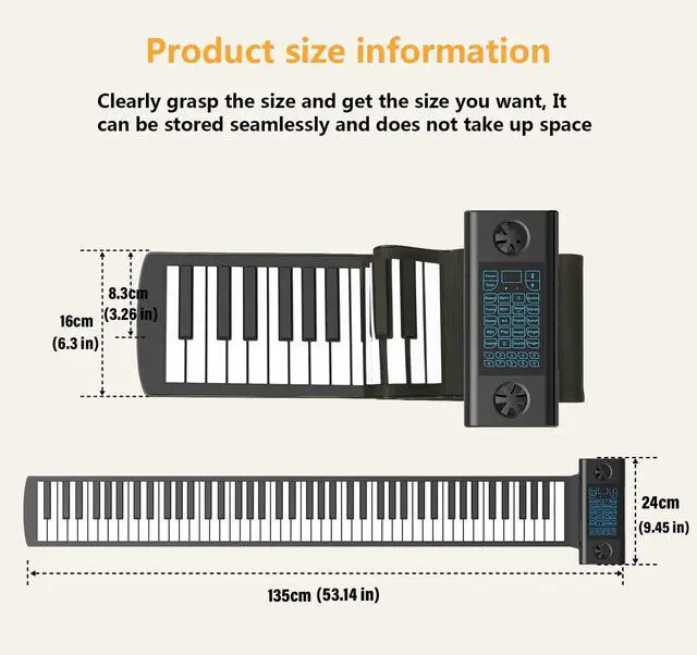 Alt view image 6 of 7 - Roll Up Piano 88 key, Hand Roll Portable Piano for Beginner with Bluetooth/MIDI, 128 Tones and Rhythms, Best Christmas Birthday Gift