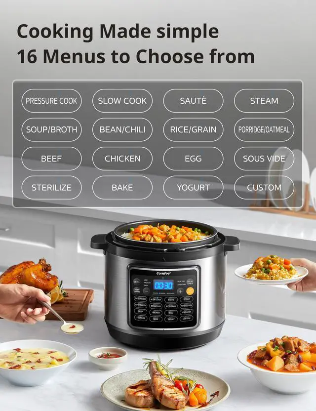Alt view image 2 of 7 - 16 in 1 Electric Pressure Cooker Instant Multi Cooker Olla de Presion Non-Stick Pot Yogurt Maker Rice Cooker Slow Cooker Sauté Steamer 8 Quarts for Family Feast