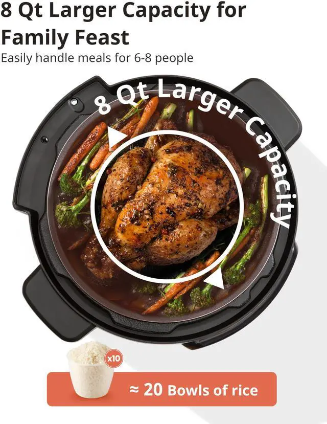 Alt view image 3 of 7 - 16 in 1 Electric Pressure Cooker Instant Multi Cooker Olla de Presion Non-Stick Pot Yogurt Maker Rice Cooker Slow Cooker Sauté Steamer 8 Quarts for Family Feast