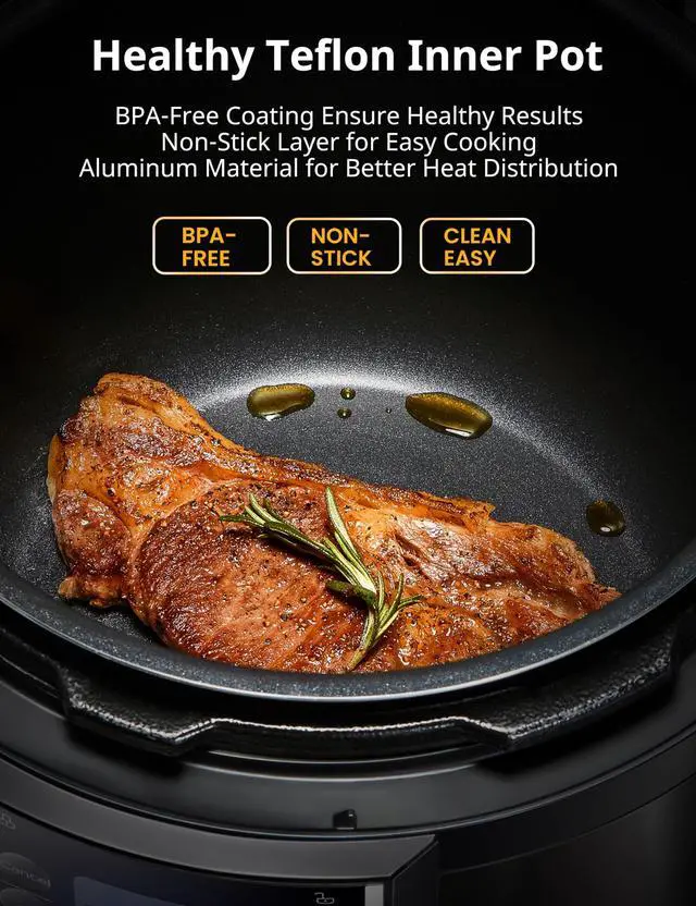 Alt view image 5 of 7 - 9-in-1 Electric Pressure Cooker, 14 Presets Instant Multi Slow Cooker Olla de Presion Non-Stick Pot Rice , Yogurt Maker, Sauté Steamer, Black , 6 Quarts