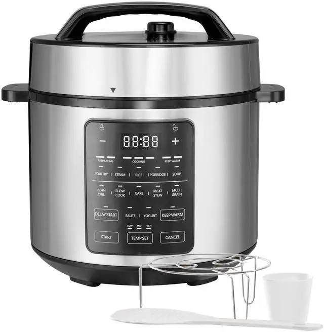 Main image of Electric Pressure Cooker, Non-Stick 12-in-1 & 6QT Stainless Steel Multi Cooker for Slow Cook, Meat Stew, Cake, Porridge, Multigrain, Dishwasher Safe, Silver