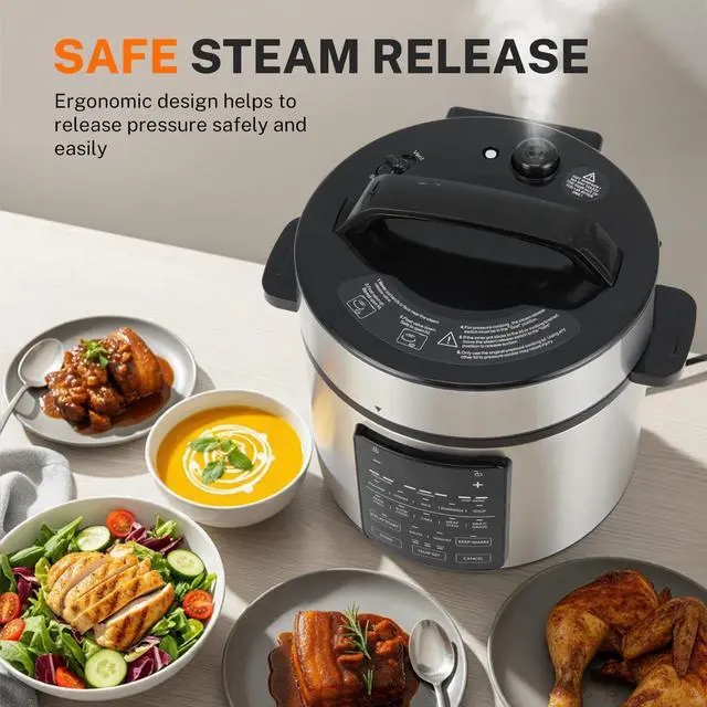 Alt view image 4 of 7 - Electric Pressure Cooker, Non-Stick 12-in-1 & 6QT Stainless Steel Multi Cooker for Slow Cook, Meat Stew, Cake, Porridge, Multigrain, Dishwasher Safe, Silver