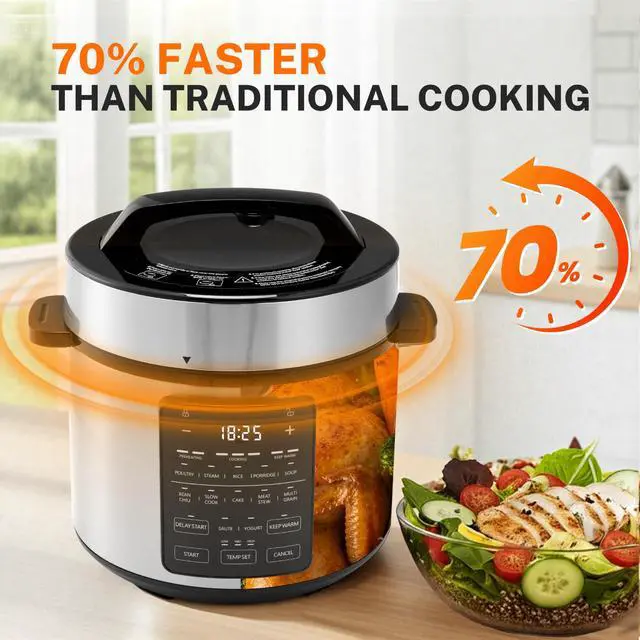 Alt view image 6 of 7 - Electric Pressure Cooker, Non-Stick 12-in-1 & 6QT Stainless Steel Multi Cooker for Slow Cook, Meat Stew, Cake, Porridge, Multigrain, Dishwasher Safe, Silver