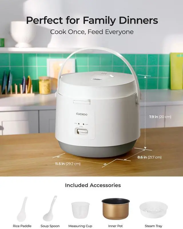 Alt view image 6 of 6 - Basic Rice Cooker 10-Cup Uncooked / 20-Cup Cooked, Large Rice Maker and Warmer with Nonstick Inner Pot, Easy to Use with Auto Keep Warm, Includes Steam Tray, White (CR-1095)