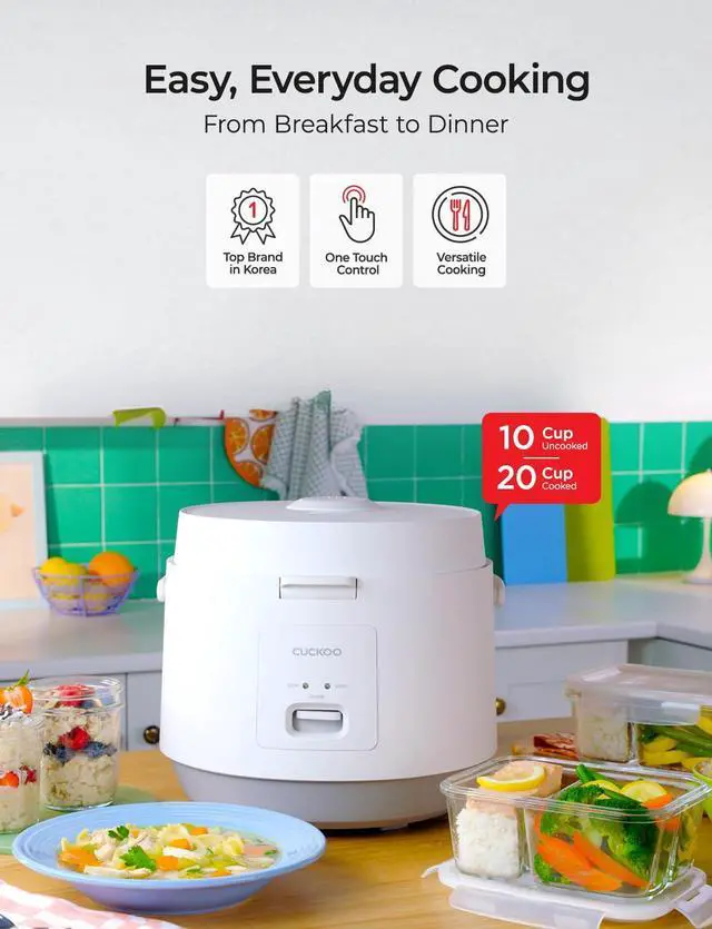 Alt view image 2 of 6 - Basic Rice Cooker 10-Cup Uncooked / 20-Cup Cooked, Large Rice Maker and Warmer with Nonstick Inner Pot, Easy to Use with Auto Keep Warm, Includes Steam Tray, White (CR-1095)