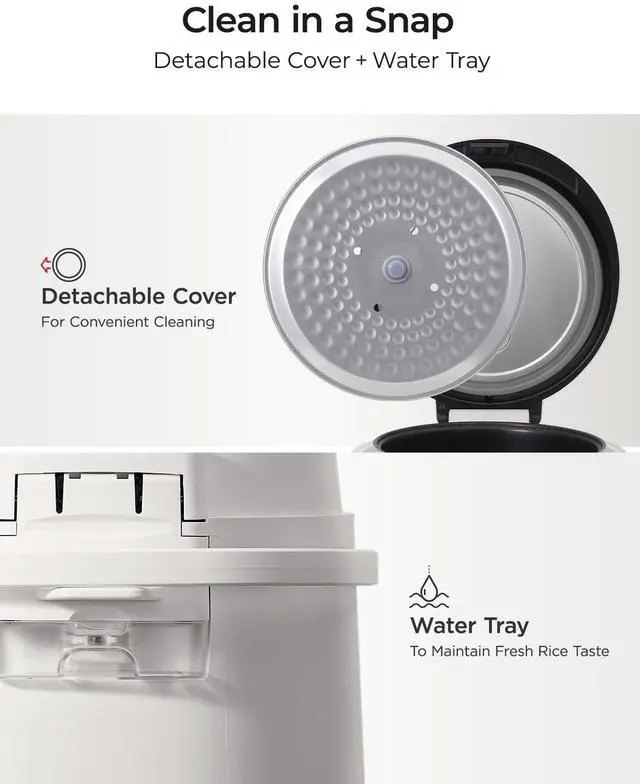 Alt view image 5 of 6 - Basic Rice Cooker 10-Cup Uncooked / 20-Cup Cooked, Large Rice Maker and Warmer with Nonstick Inner Pot, Easy to Use with Auto Keep Warm, Includes Steam Tray, White (CR-1095)