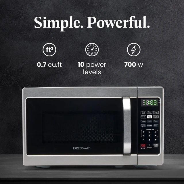 Alt view image 2 of 7 - 0.7 Cu. Ft. Countertop Microwave Oven 700 Watts Power, Auto Cook Settings, Defrost, Easy Clean and Child Safety Lock - Stainless