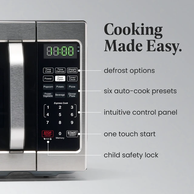 Alt view image 3 of 7 - 0.7 Cu. Ft. Countertop Microwave Oven 700 Watts Power, Auto Cook Settings, Defrost, Easy Clean and Child Safety Lock - Stainless