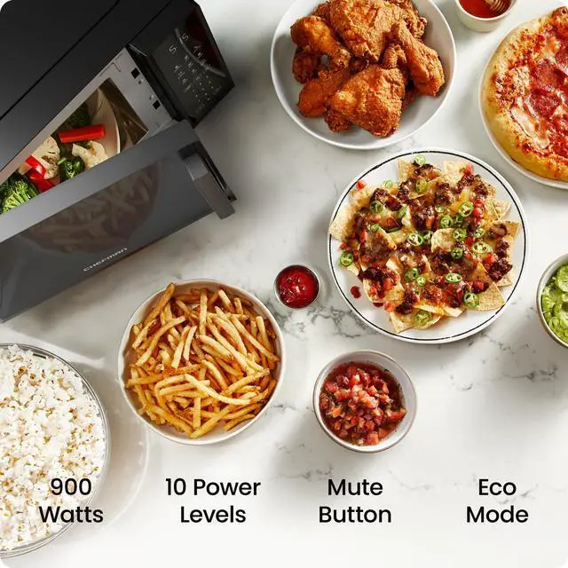 Alt view image 2 of 7 - Countertop Microwave Oven 0.9 Cu. Ft., 900 Watts with 10 Power Levels, 6 Cooking Presets with One-Touch Express Cook, Eco Mode, Child Safety Lock, & Mute Button - Black