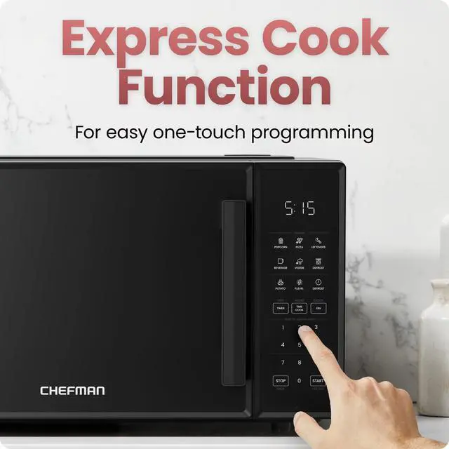 Alt view image 5 of 7 - Countertop Microwave Oven 0.9 Cu. Ft., 900 Watts with 10 Power Levels, 6 Cooking Presets with One-Touch Express Cook, Eco Mode, Child Safety Lock, & Mute Button - Black