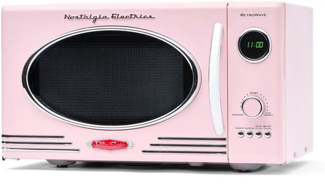 Main image of Retro Countertop Microwave Oven - Large 800-Watt - 0.9 cu ft - 12 Pre-Programmed Cooking Settings - Digital Clock - Kitchen Appliances - Pink