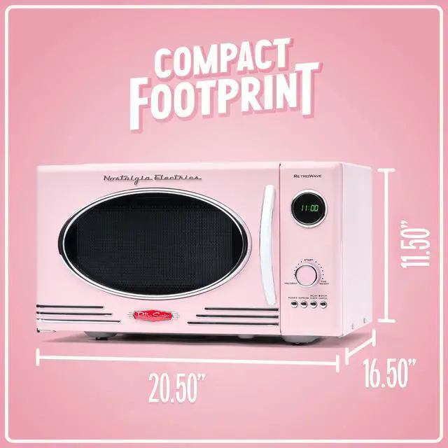 Alt view image 5 of 6 - Retro Countertop Microwave Oven - Large 800-Watt - 0.9 cu ft - 12 Pre-Programmed Cooking Settings - Digital Clock - Kitchen Appliances - Pink