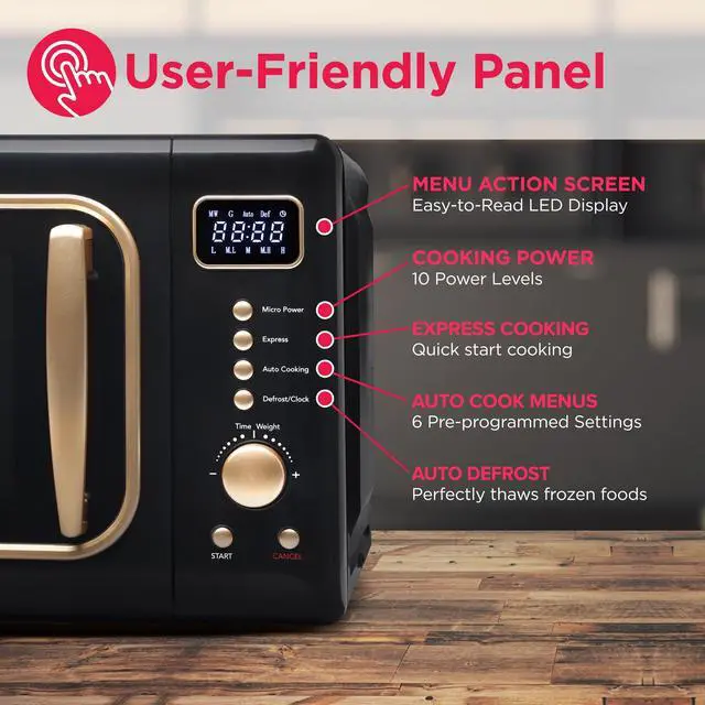 Alt view image 5 of 6 - EMW788RETRO 0.7 cu. ft. Retro Microwave, Black-Gold