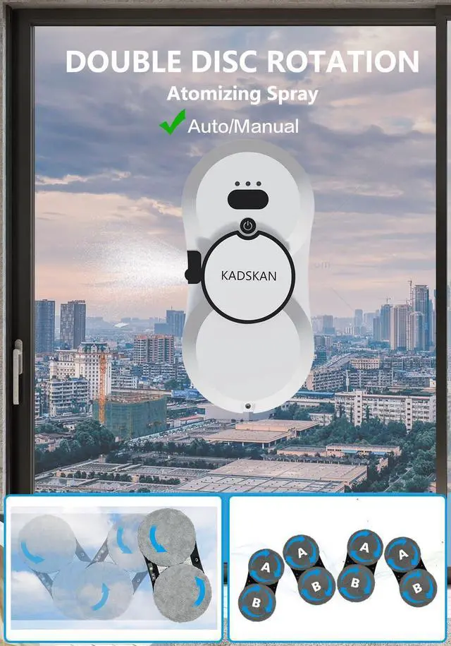 Alt view image 2 of 6 - Window Cleaning Robot, Automatic Window Cleaner with Water Spray for Windows/Tiles/Class Door, Inside/Outside, 5600Pa Suction Power, 3.0 Path Planning, Remote Control