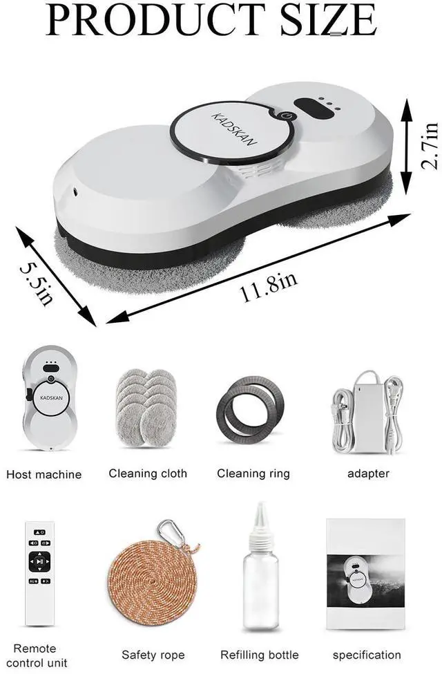 Alt view image 6 of 6 - Window Cleaning Robot, Automatic Window Cleaner with Water Spray for Windows/Tiles/Class Door, Inside/Outside, 5600Pa Suction Power, 3.0 Path Planning, Remote Control
