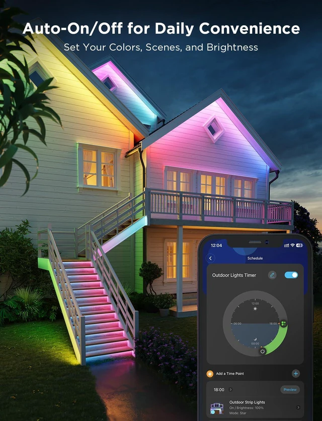 Alt view image 4 of 7 - Outdoor LED Strip Lights, 32.8ft Smart Outdoor Lights Work with Alexa and Google Assistant, App Control, IP65 Waterproof, RGBIC LED Lights for Patio, Eave, Holiday Decorations