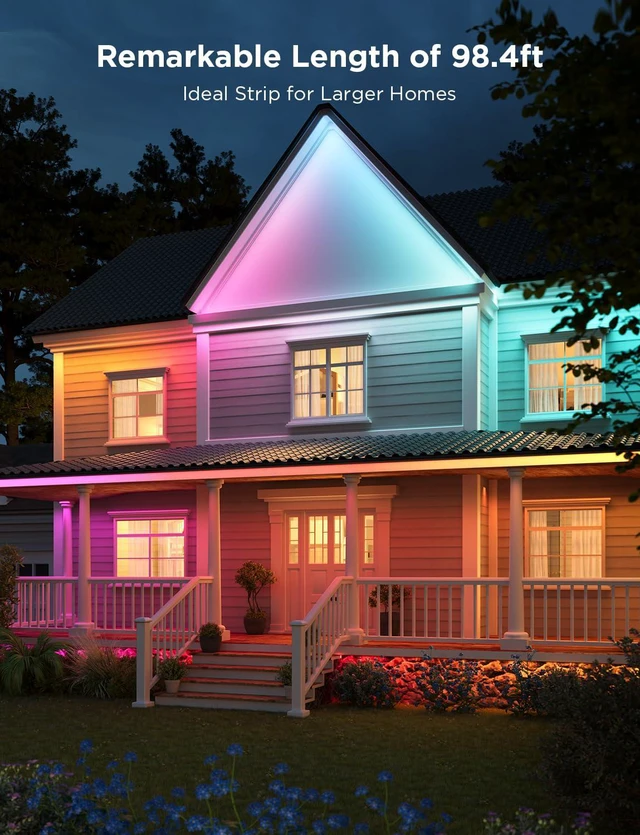 Alt view image 5 of 7 - Outdoor LED Strip Lights, 32.8ft Smart Outdoor Lights Work with Alexa and Google Assistant, App Control, IP65 Waterproof, RGBIC LED Lights for Patio, Eave, Holiday Decorations