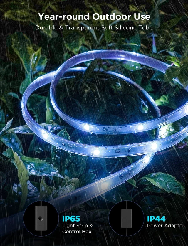 Alt view image 6 of 7 - Govee Outdoor LED Strip Lights, 32.8ft Smart Outdoor Lights Work with Alexa and Google Assistant, App Control, IP65 Waterproof, RGBIC LED Lights for Patio, Eave, Holiday Decorations