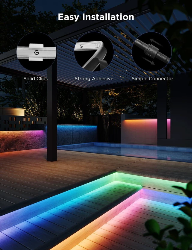 Alt view image 7 of 7 - Outdoor LED Strip Lights, 32.8ft Smart Outdoor Lights Work with Alexa and Google Assistant, App Control, IP65 Waterproof, RGBIC LED Lights for Patio, Eave, Holiday Decorations