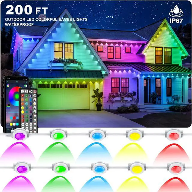 Main image of Permanent Outdoor Lights,200FT RGB Eave Light,IP67 Waterproof Lighting for House,Smart LED with App/Remote Control for Outdoor Decor,Garden Decor,Party,Holiday