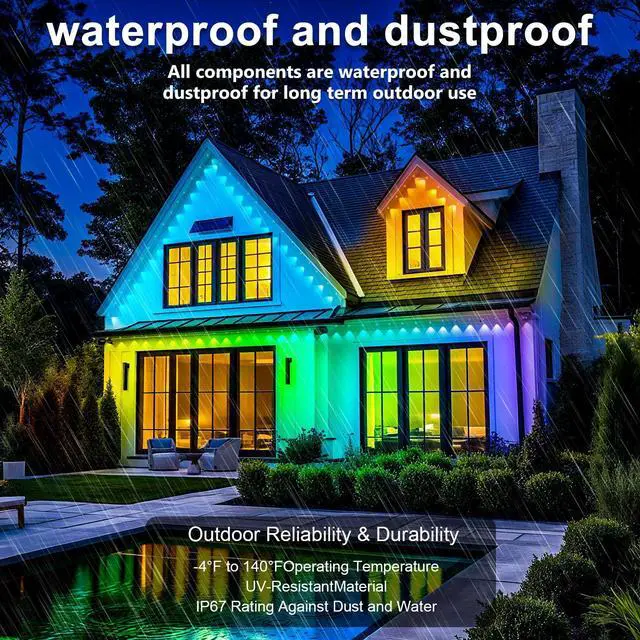 Alt view image 2 of 7 - Permanent Outdoor Lights,200FT RGB Eave Light,IP67 Waterproof Lighting for House,Smart LED with App/Remote Control for Outdoor Decor,Garden Decor,Party,Holiday