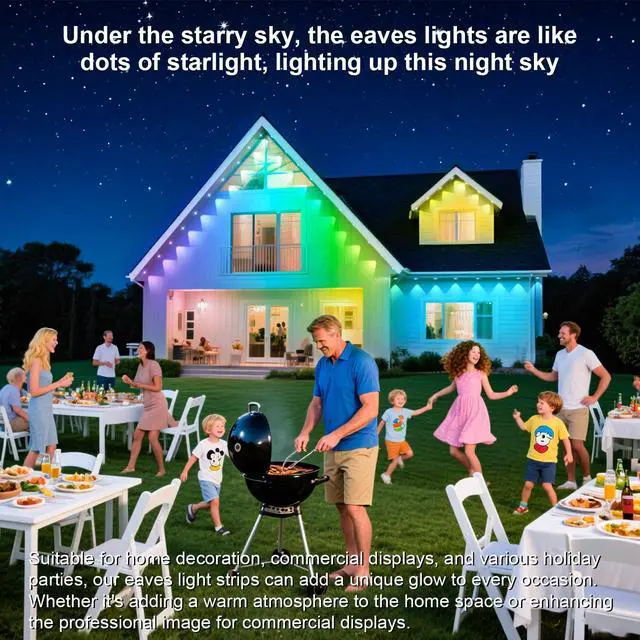 Alt view image 3 of 7 - Permanent Outdoor Lights,200FT RGB Eave Light,IP67 Waterproof Lighting for House,Smart LED with App/Remote Control for Outdoor Decor,Garden Decor,Party,Holiday