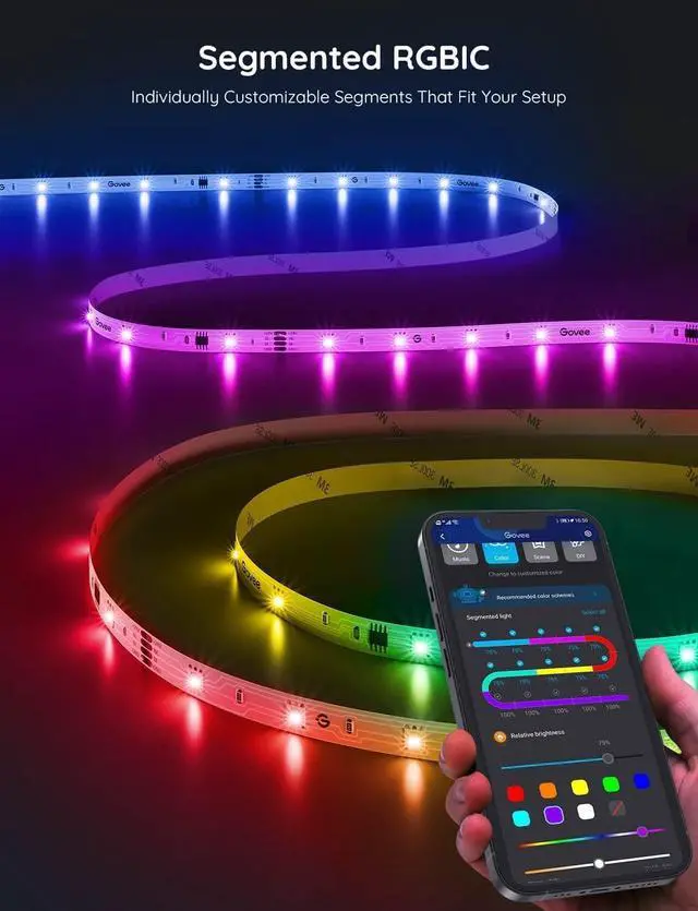 Alt view image 3 of 7 - RGBIC LED Strip Lights, 65.6ft Smart LED Lights for Bedroom, Bluetooth LED Strip Lights APP Control, DIY Multiple Colors on One Line, Color Changing LED Lights for Home Decor, 2 Rolls of 32.8ft