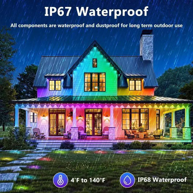Alt view image 2 of 7 - 300FT Permanent Outdoor Lights,RGB Eaves Light with App Control Remote,DIY Scene Modes IP67 Waterproof Under Eave Lighting,Outdoor Lights for Decor,Garden Decor,House,Party,Holiday