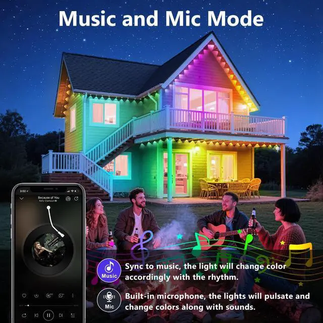 Alt view image 3 of 7 - 300FT Permanent Outdoor Lights,RGB Eaves Light with App Control Remote,DIY Scene Modes IP67 Waterproof Under Eave Lighting,Outdoor Lights for Decor,Garden Decor,House,Party,Holiday