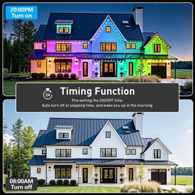 Alt view image 6 of 7 - 300FT Permanent Outdoor Lights,RGB Eaves Light with App Control Remote,DIY Scene Modes IP67 Waterproof Under Eave Lighting,Outdoor Lights for Decor,Garden Decor,House,Party,Holiday