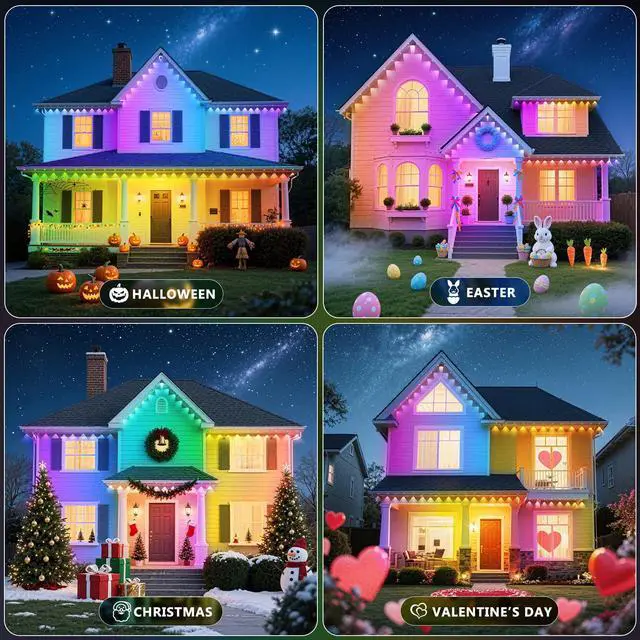 Alt view image 7 of 7 - 300FT Permanent Outdoor Lights,RGB Eaves Light with App Control Remote,DIY Scene Modes IP67 Waterproof Under Eave Lighting,Outdoor Lights for Decor,Garden Decor,House,Party,Holiday