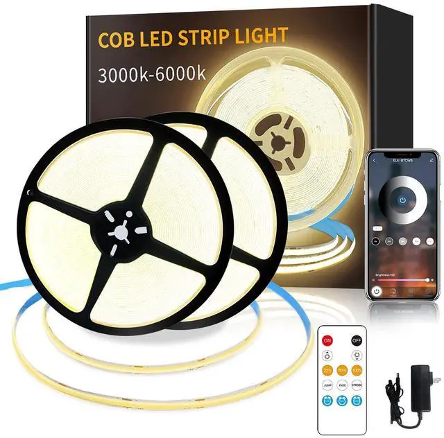 Main image of COB LED Strip Lights 100ft,3000K DC 24V Dimmable Warm White Flexible LED Rope Lights for Bedroom,with Remote and app Control LED Lights Strip for Living Room, Shelf, Cabinet