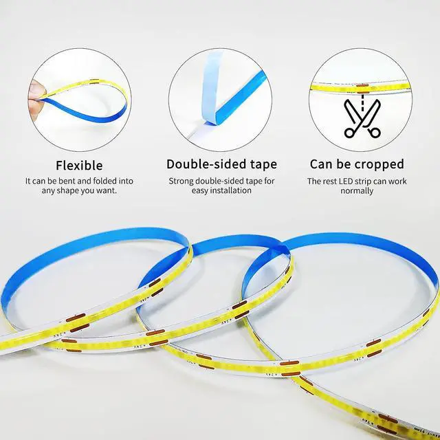 Alt view image 6 of 7 - COB LED Strip Lights 100ft,3000K DC 24V Dimmable Warm White Flexible LED Rope Lights for Bedroom,with Remote and app Control LED Lights Strip for Living Room, Shelf, Cabinet