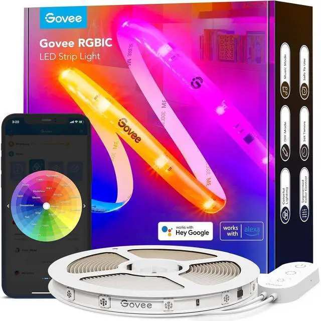 Main image of RGBIC Pro LED Strip Lights, 32.8ft Color Changing Smart LED Strips, Works with Alexa and Google, Segmented DIY, Music Sync, WiFi and App Control, LED Lights for Bedroom,Home Decor