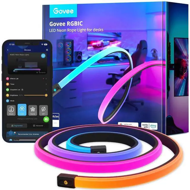 Main image of RGBIC Gaming Lights, 10ft Neon Rope Lights Soft Lighting for Gaming Desks, LED Strip Lights Syncing with Razer Chroma, Support Cutting, Smart App Control, Music Sync, Adapter (Only 2.4G Wi-Fi)